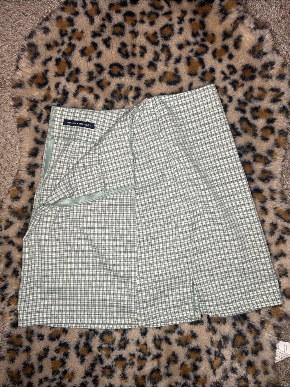Brandy Melville Green Plaid Cara Skirt - Side Slit Mini